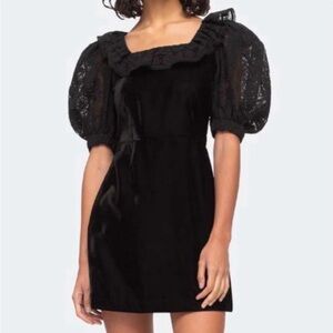 SEA NEW YORK “Eliana” Black Velvet Puff Sleeve Dress Size 8